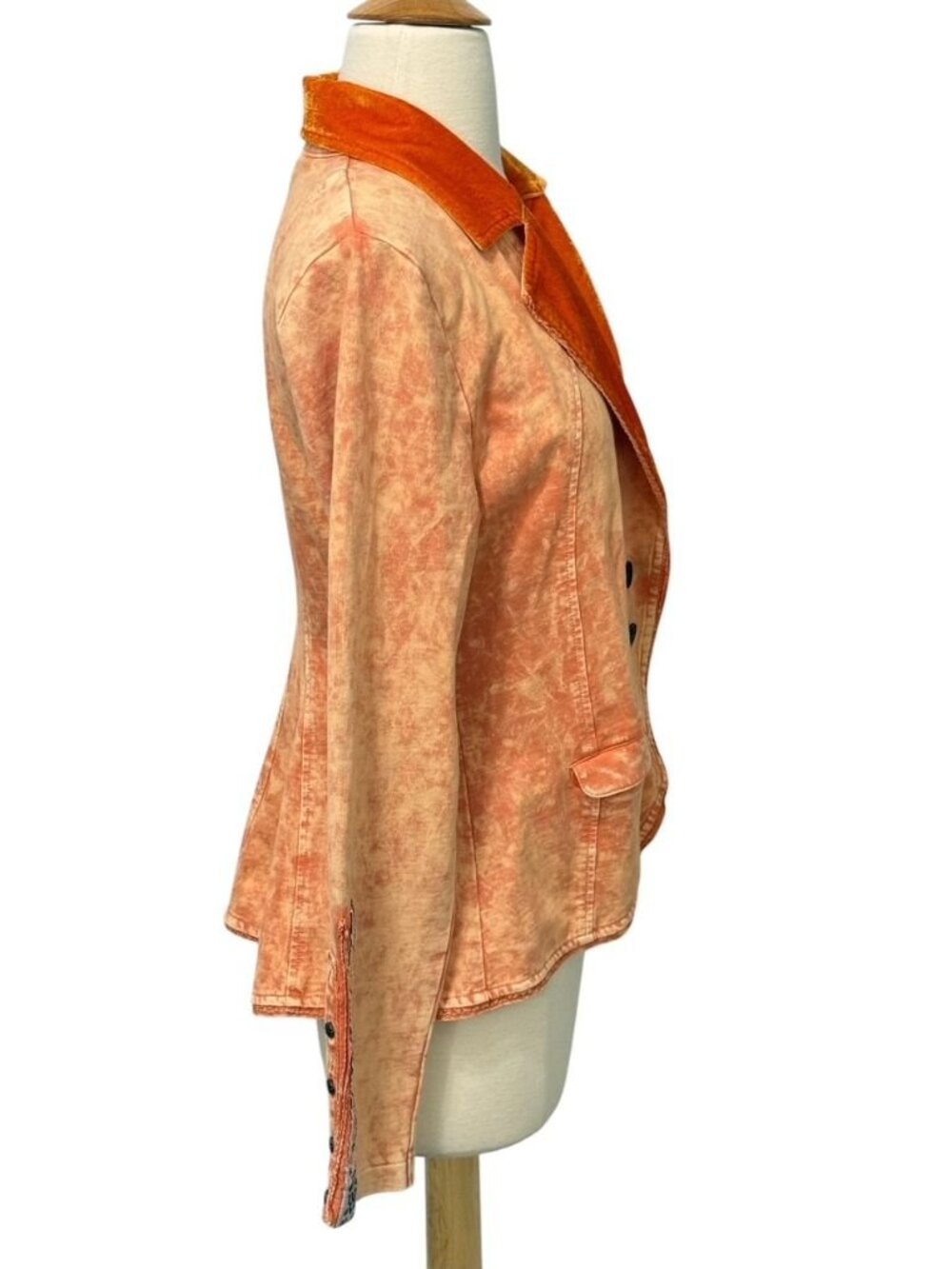 Aratta Silent Journey Colonel Jacket Blazer Velvet Collar Orange Boho Size XS - Picture 6 of 12